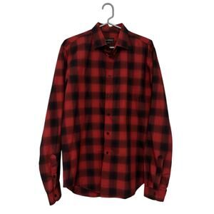 Zara Red Buffalo Plaid Button Down Shirt Mens Medium Cabin Outdoorsy Holiday